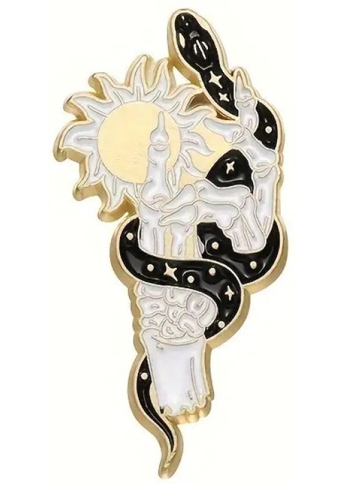 Skull Hand & Snake Enamel Pin 