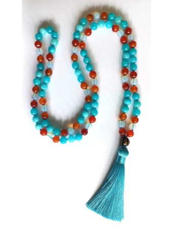 108 Amazonite, Opalite & Agate Handtied Mala Beads