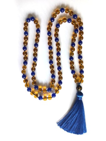 108 Amber & Chalcedony Handtied Mala Beads
