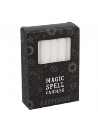 Pack of 12 White 'Happiness' Magic Spell Candles